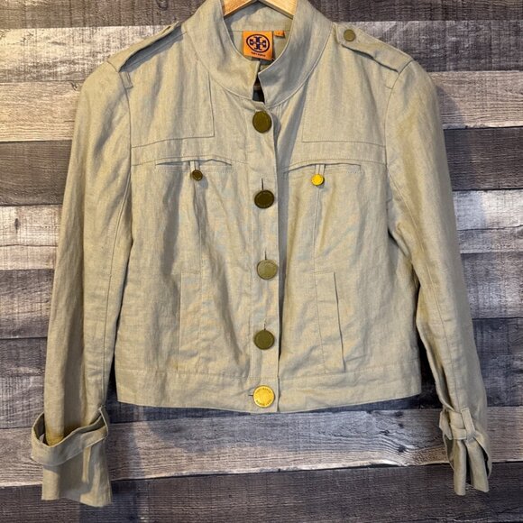 Tory Burch Jackets & Blazers - Tory Burch Womens Khaki Linen Military Style Jacket 2 Minimalist Quiet Luxury